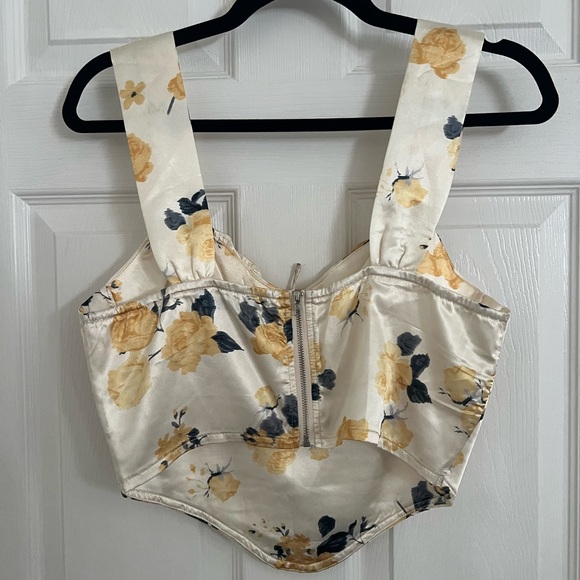 Yellow Floral Satin Corset Top - Picture 2 of 2